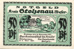 Német Birodalom / Weimari Köztársaság / Stolzenau 1921. 50Pf (5x) + 75Pf (2x) 7 klf db, teljes sor T...