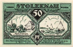Német Birodalom / Weimari Köztársaság / Stolzenau 1921. 50Pf (5x) + 75Pf (2x) 7 klf db, teljes sor T...