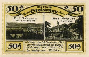 Német Birodalom / Weimari Köztársaság / Stolzenau 1921. 50Pf (5x) + 75Pf (2x) 7 klf db, teljes sor T...