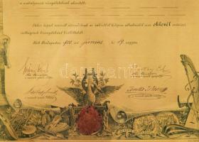 1900 Nemzeti Zenede nagy méretű oklevél Bartay Ede (1825.-1901.) zeneszerző és zongorapedagógus aláí...