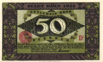 Német Birodalom / Weimari Köztársaság / Köln 1922. 50Pf (3x) 3 klf db, teljes sor T:I