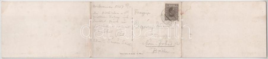 1927 Crikvenica, Cirkvenica; 3-részes kinyitható panorámalap / 3-tiled folding panoramacard (ázott /...