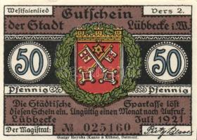 Német Birodalom / Weimari Köztársaság / Lübbecke 1921. 25Pf + 50Pf + 1M + 2M 4 klf db, teljes sor T:...