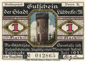 Német Birodalom / Weimari Köztársaság / Lübbecke 1921. 25Pf + 50Pf + 1M + 2M 4 klf db, teljes sor T:...