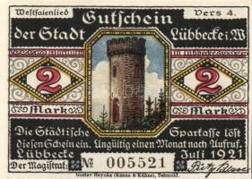 Német Birodalom / Weimari Köztársaság / Lübbecke 1921. 25Pf + 50Pf + 1M + 2M 4 klf db, teljes sor T:...