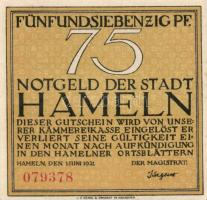 Német Birodalom / Weimari Köztársaság / Mameln 1921. 25Pf + 50Pf + 75Pf + 1M 4 klf db, teljes sor T:...