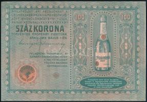 1913. 100 Koronás bankjegy mintájára készült jegyzéklap, Andrényi Kálmán utódai, Arad, szecessziós pezsgő reklám (120x180 mm