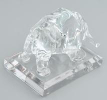 Ajka Crystal kristály bika figura talpazaton. Jelzett, eredeti dobozában, hibátlan, 15x10x12 cm /// ...