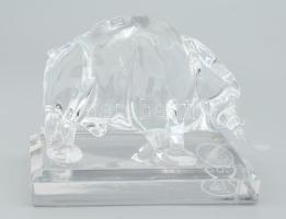 Ajka Crystal kristály bika figura talpazaton. Jelzett, eredeti dobozában, hibátlan, 15x10x12 cm /// ...