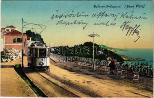 1916 Dubrovnik, Ragusa; Bella Vista / utca, villamos / street view, tram (EK)