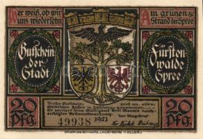 Német Birodalom / Weimari Köztársaság / Fürstenwalde 1921. 20Pf (3x) + 25Pf (3x) 50Pf (3x) 9 klf db,...