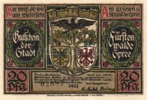 Német Birodalom / Weimari Köztársaság / Fürstenwalde 1921. 20Pf (3x) + 25Pf (3x) 50Pf (3x) 9 klf db,...