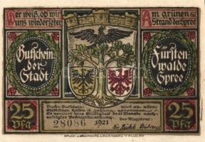 Német Birodalom / Weimari Köztársaság / Fürstenwalde 1921. 20Pf (3x) + 25Pf (3x) 50Pf (3x) 9 klf db,...