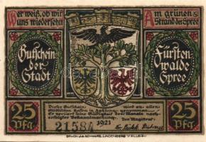 Német Birodalom / Weimari Köztársaság / Fürstenwalde 1921. 20Pf (3x) + 25Pf (3x) 50Pf (3x) 9 klf db,...