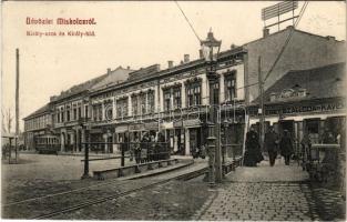 1914 Miskolc, Király utca és Király híd, Erzsébet Szálloda és Kávéház, üzletek, villamos