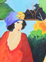 Itzchak Tarkay (1935-2012): Hölgyek. Litográfia, szignált, számozott, 10/20, 50x50 cm Üvegezett kere...