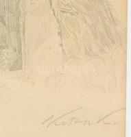 Kotász Károly (1872-1941):Kunyhó. Ceruza, papír, jelzett, dekoratív üvegezett keretben 19x20 cm