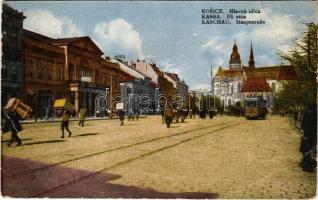 1924 Kassa, Kosice; Hlavná ulica / Fő utca, villamos / Hauptstraße / main street, tram (EB)