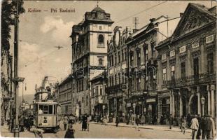 Kassa, Kosice; Pri Radnici / Városháza, utca, villamos, Orosz István üzlete / town hall, street, tram, shops (Rb)