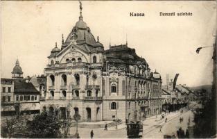 Kassa, Kosice; Nemzeti színház, villamos / theatre, tram + "K.u.K. Feldkanonenregiment Nr. 4." (EK)