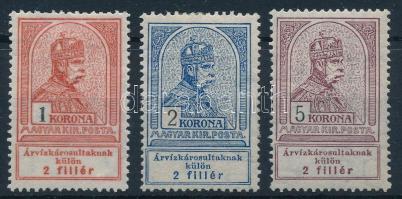 1913 Árvíz (I.) záró értékek 1K, 2K, 5K (** 62.000)