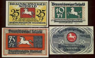 Német Birodalom / Weimari Köztársaság / Braunschweig 1921. 10Pf + 25Pf + 50Pf + 75Pf 4 klf db, teljes sor T:I