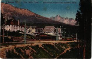 1919 Tátrafüred, Ótátrafüred, Altschmecks, Stary Smokovec (Magas Tátra, Vysoké Tatry); Tátrafüredek villamos vasútállomása / tramway station, tram (EK)