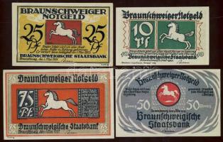 Német Birodalom / Weimari Köztársaság / Braunschweig 1921. 10Pf + 25Pf + 50Pf + 75Pf 4 klf db, teljes sor T:I