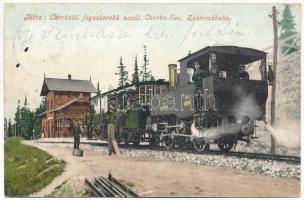 1905 Tátra, Magas-Tátra, Vysoké Tatry; Csorbatói fogaskerekű vasútállomás, vonat, gőzmozdony. Cattarino S. kiadása 218. sz. / Strbské Pleso / Csorba-See Zahnradbahn / cogwheel railway station, train, locomotive (fl)