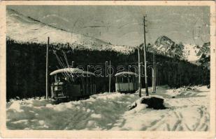 1929 Tátrafüred, Ótátrafüred, Altschmecks, Stary Smokovec (Magas-Tátra, Vysoké Tatry); Lanová dráha / Drahtseilbahn / Siklóvasút télen / funicular railway in winter (fl)