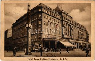 1931 Pozsony, Pressburg, Bratislava; Hotel Savoy-Carlton szálloda, villamos / hotel, tram (EB)