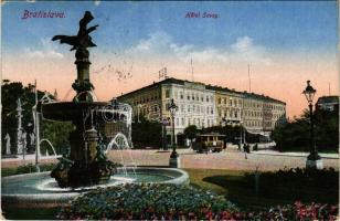 Pozsony, Pressburg, Bratislava; Hotel Savoy szálloda, villamos / hotel, tram (kis szakadás / small tear)