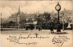 1902 Pozsony, Pressburg, Bratislava; Kossuth Lajos tér (Sétatér), villamos. Verlag Bediene dich allein / square, promenade, tram (fl)