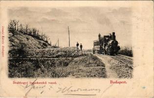 1903 Budapest XII. Svábhegyi fogaskerekű vasútállomás, vonat, gőzmozdony. Divald Károly kiadása (fl)