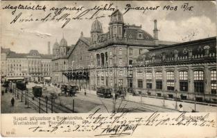 1908 Budapest VI. Teréz körút, Nyugati pályaudvar, vasútállomás, villamos. Tóth Károly és Schwartz Antal kiadása (felületi sérülés / surface damage)