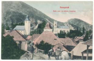 1913 Verespatak, Goldbach, Rosia Montana; Katolikus, unitárius és református templom. Oprea Miklós kiadása / churches