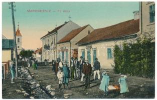 Maroshévíz, Toplita; Fő utca, Walter Dezső, Walter Kornél üzlete, református templom. Láng Zoltán felvétele / Main street, shops, church