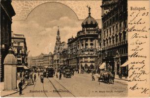 1903 Budapest VIII. Erzsébet körút (Blaha Lujza tér), villamos. Divald Károly 1. sz. (EK)