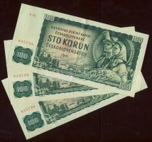 Csehszlovákia 1961. 100K (3x) egymásutáni sorszámmal T:II