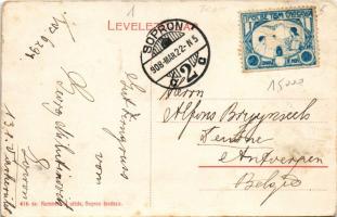 1908 Sopron, Várkerület, villamos, gyógyszertár, Hauer Antal, Schäffer József üzlete. Kummert L. utó...