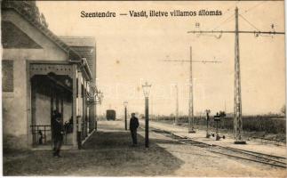 Szentendre, vasútállomás és HÉV (Helyiérdekű Vasút) állomás, vonat. Özv. Goldstein Mórné kiadása (fl)