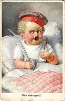 1916 Mich aushungern!? / WWI German and Austro-Hungarian K.u.K. military art postcard. Offizielle Ka...