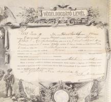 1913 Katonai végelbocsájtó levél a 7. vonat osztálynál szolgált katona részére 68x48 cm Szélén kiseb...