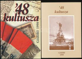 1848-as szabadságharccal kapcsolatos 2 db kötet: '48 kultusza. Kiállítás a Gödöllői Galériában. A műtárgyjegyzéket összeállította és a katalógust szerkesztette: Czeglédi Noémi, Őriné Nagy Cecília. A tanulmányokat írta: G. Merva Mária, Heltai Miklós. Gödöllő, 1998, Gödöllői Városi Múzeum - Petőfi Sándor Művelődési Központ. Színes képmellékletekkel. Kiadói papírkötésben, jó állapotban. + G. Merva Mária (Szerk.): '48 kultusza - Tanulmányok. Gödöllő, 1999, Gödöllői Városi Múzeum. Kiadói papírkötés, jó állapotban. Színes és fekete-fehér illusztrációkkal.