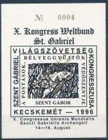 1996/FDA19 Szent Gábriel világszövetség kongresszusa ajándék feketenyomat emlékív Pannonhalma felülnyomattal