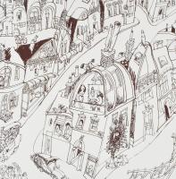 Sajdik Ferenc (1930-): Kisváros. Szitanyomat, papír. Jelzett, számozott (40/11). 38x58 cm. Feltekerv...