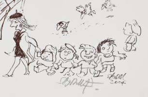 Sajdik Ferenc (1930-): Kisváros. Szitanyomat, papír. Jelzett, számozott (40/11). 38x58 cm. Feltekerv...