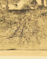 Csergezán Pál (1924-1996): Szélmalom. Rézkarc, papír, jelzett, üvegezett fakeretben, 20x29 cm