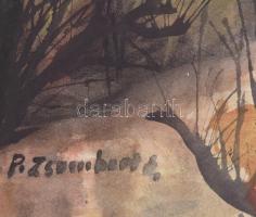 Póka Zsombori Erzsébet (1913-1997): Vízparti erdélyi táj. Akvarell, papír, jelzett. Hátoldalán román...