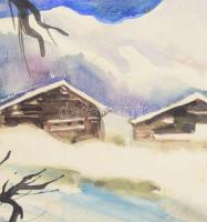 Póka Zsombori Erzsébet (1913-1997): Erdélyi téli táj. Akvarell, papír, jelzett. Hátoldalán román kiv...